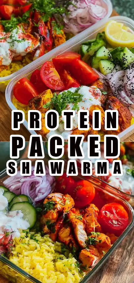 Pinterest pin (Design 1) for High Protein Chicken Shawarma Bowl