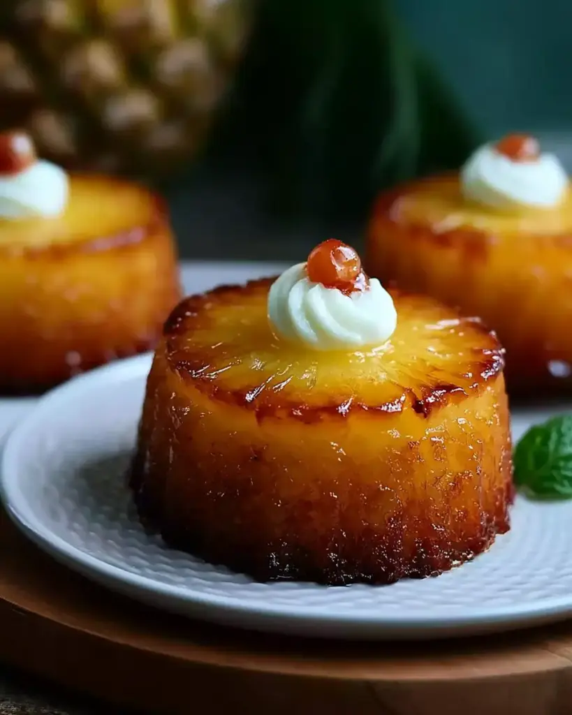 A delicious plate of Pineapple Mascarpone Upside-Down Mini Cakes